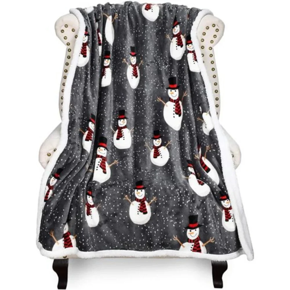 Snowman Sherpa Fleece Blanket,50x60, Soft & Cozy Christmas Throw for Couch & Bed